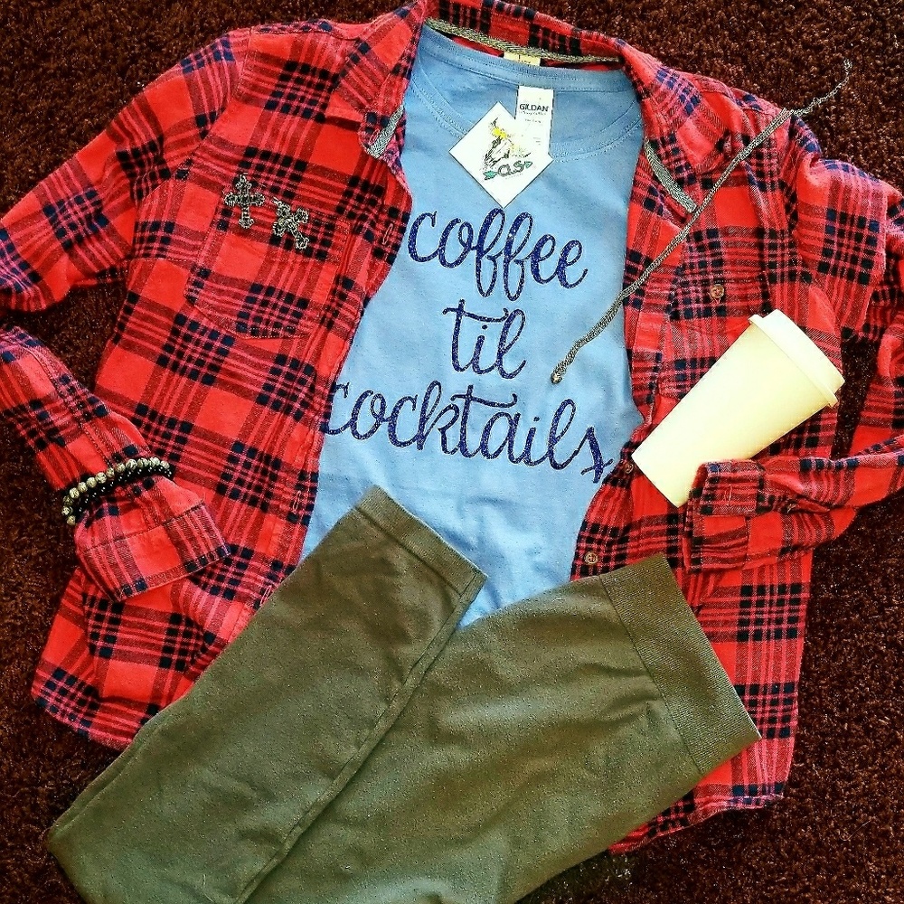 Coffee til cocktails glitter T-shirt NWT